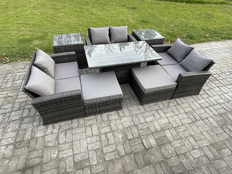 Ensemble de meubles de jardin en rotin Table élévatrice Set ave Canapé deux places 2 Table d'appoint