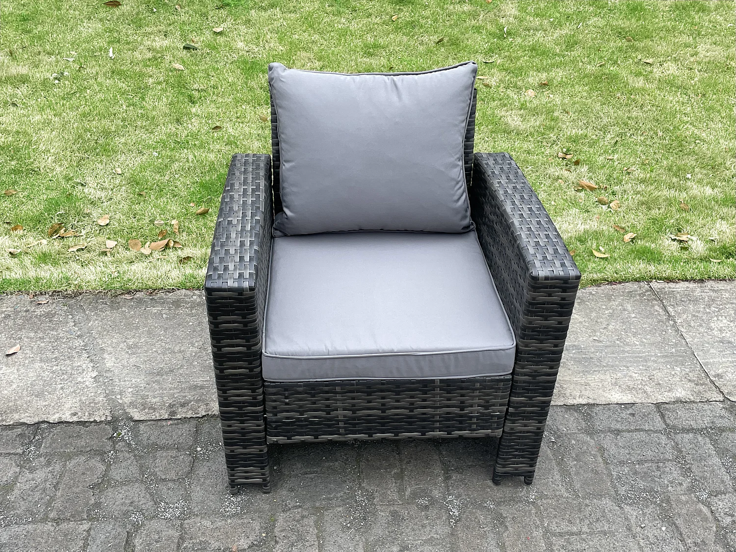 4-Sitzer Dunkelgrau Gemischt Hoher Rücken Rattan Sofa Set Rechteckig Couchtisch Gartenmöbel Sitzgruppe