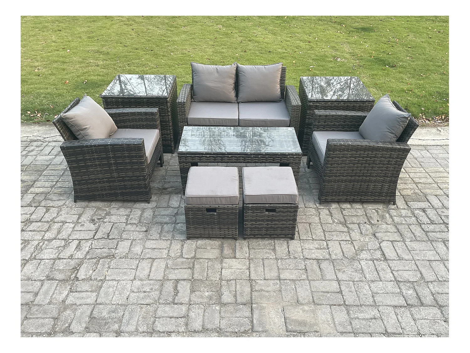 8 PCS Mobilier de jardin extérieur ave Table basse rectangulaire Chaise 2 Petit Tabouret