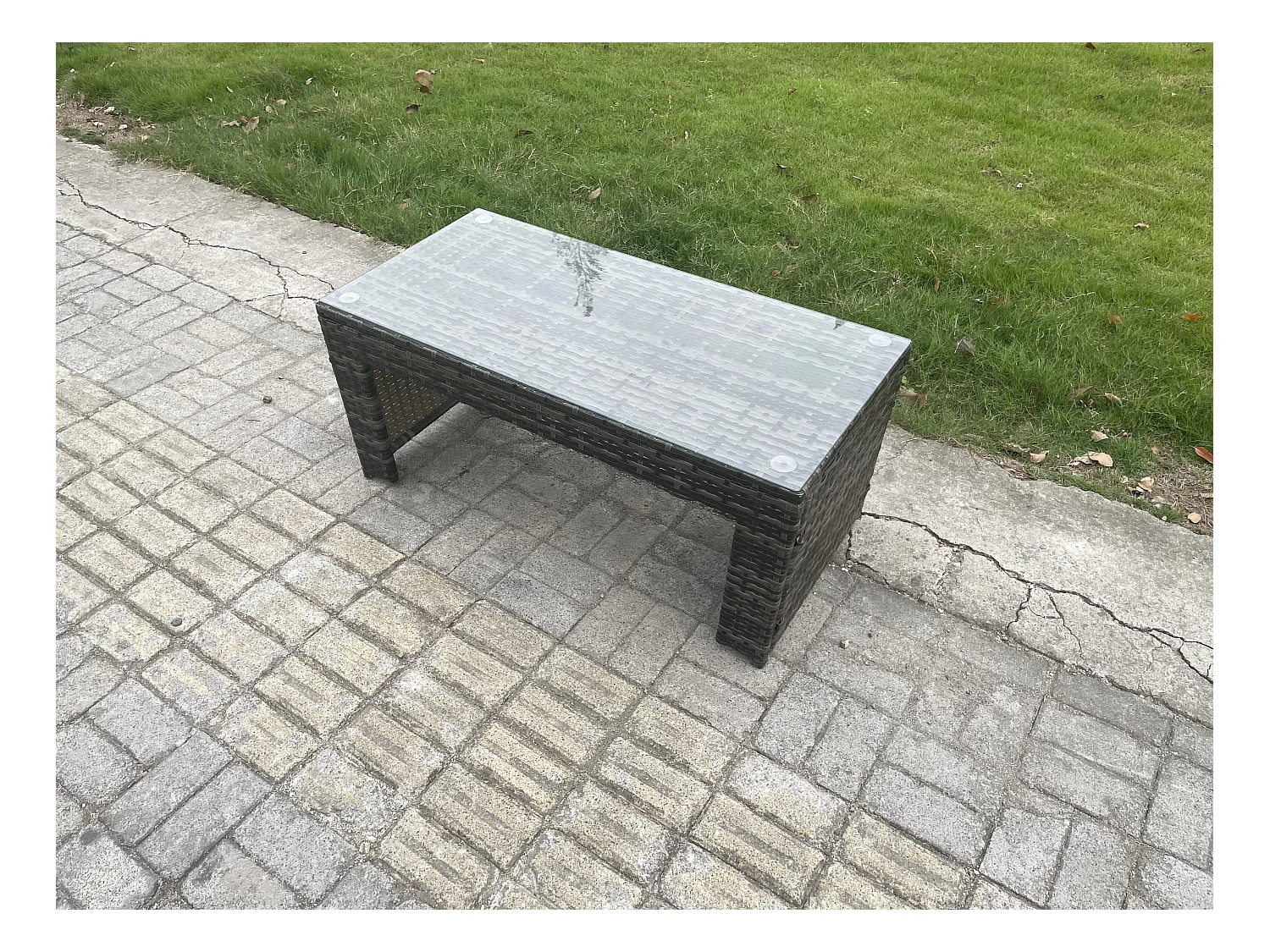 Lounge Poly Rattan Gartenmöbel Set für den Garten mit Couchtisch Doppelsitz-Sofa 3 Hocker 2 Beistelltische Dunkelgrau Gemischt