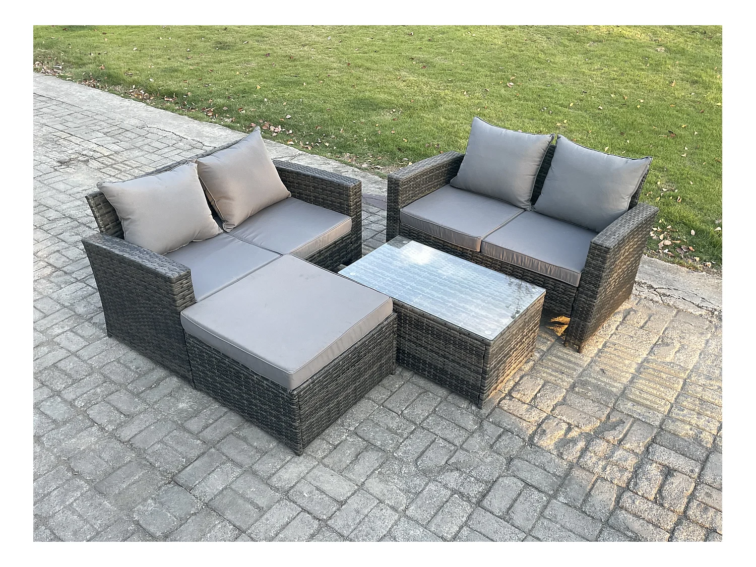 Ensemble de meubles de jardin en rotin ave Table basse rectangulaire Canapé deux places 5 Places