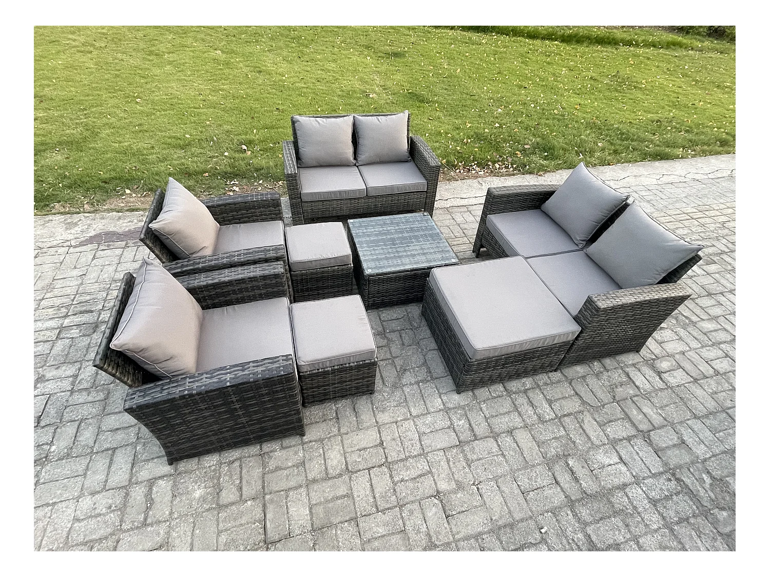 Gartenmöbel-Set im Freien 8 Stücke Polyrattan Möbel Sitzgruppe mit 3 Hocker Dunkelgrau Gemischt