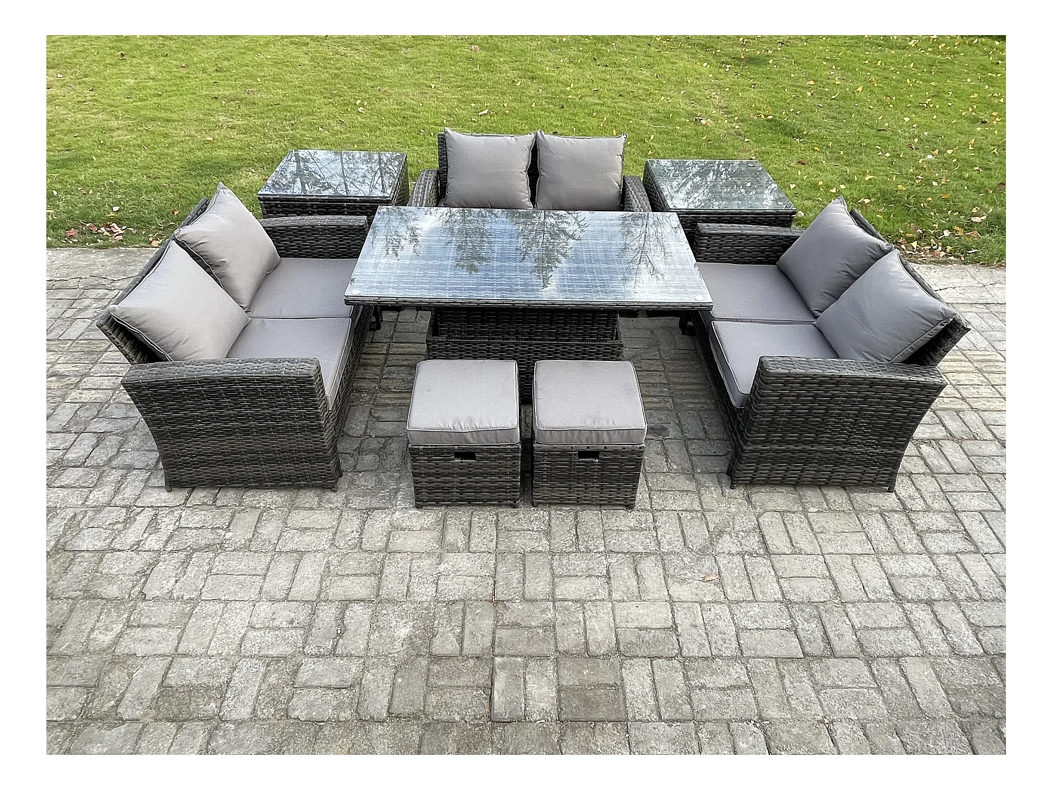 Ensemble de meubles de jardin en rotin Table élévatrice Set ave Canapé deux places 2 Petit Tabouret
