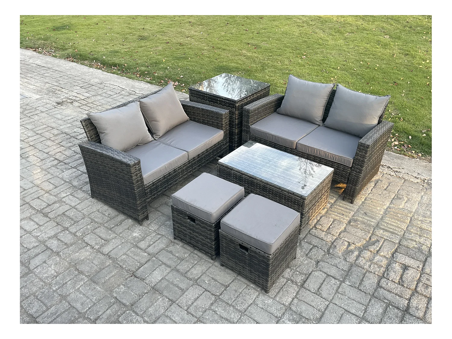 Ensemble de meubles de jardin en rotin ave Table basse rectangulaire Canapé deux places 6 Places