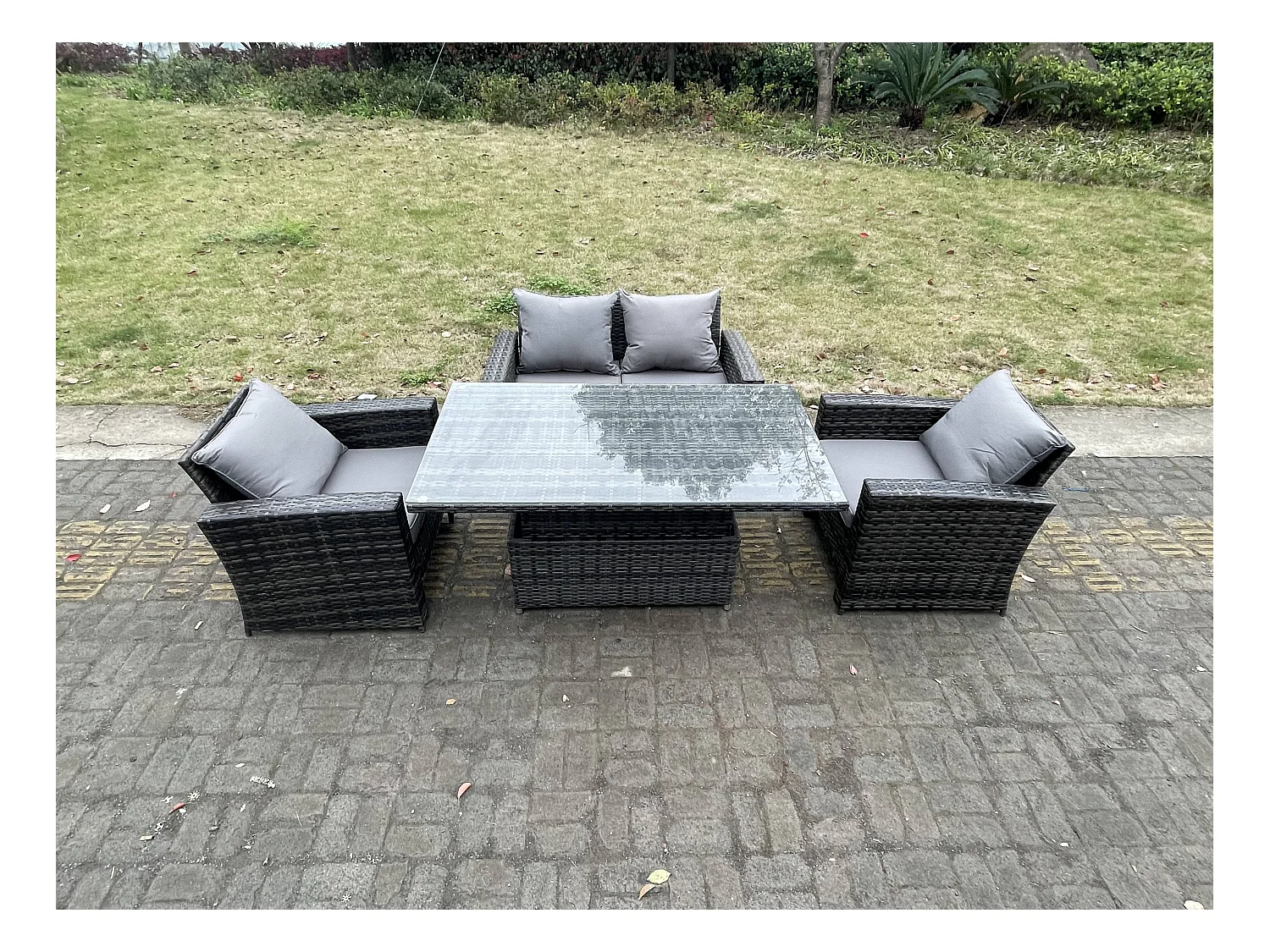 Ensemble de meubles de jardin en rotin ave Table à manger réglable en hauteur Fauteuil 4 Places
