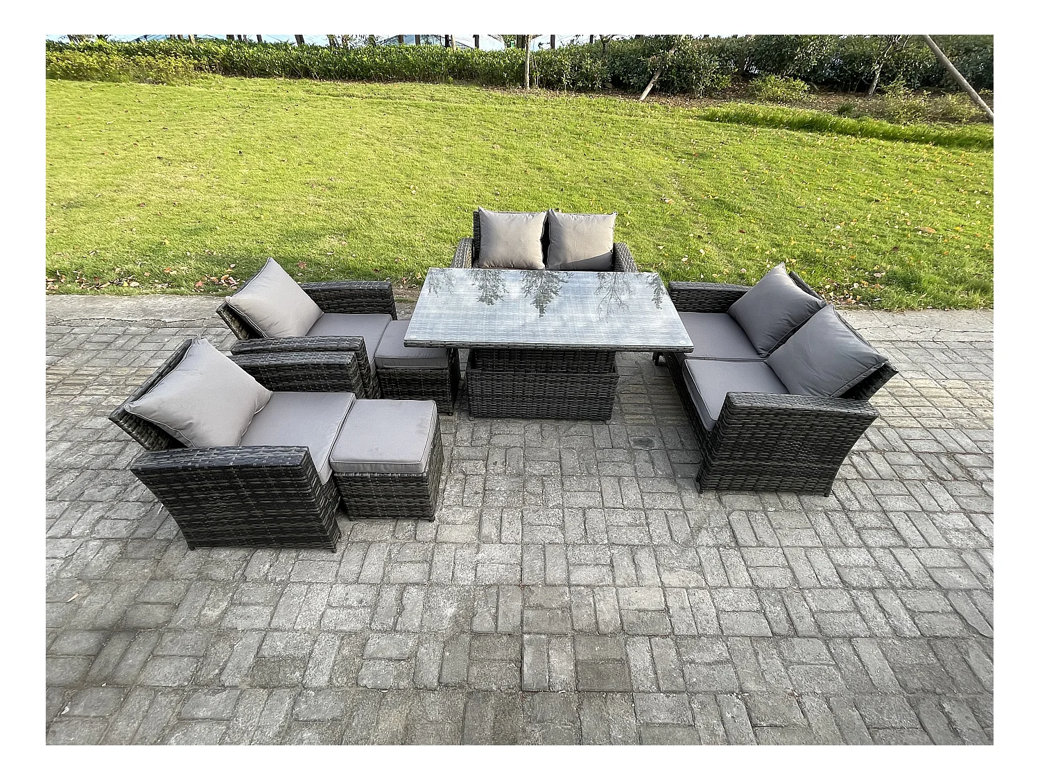 Ensemble de meubles de jardin en rotin Table élévatrice Set ave Canapé deux places Petit Tabouret