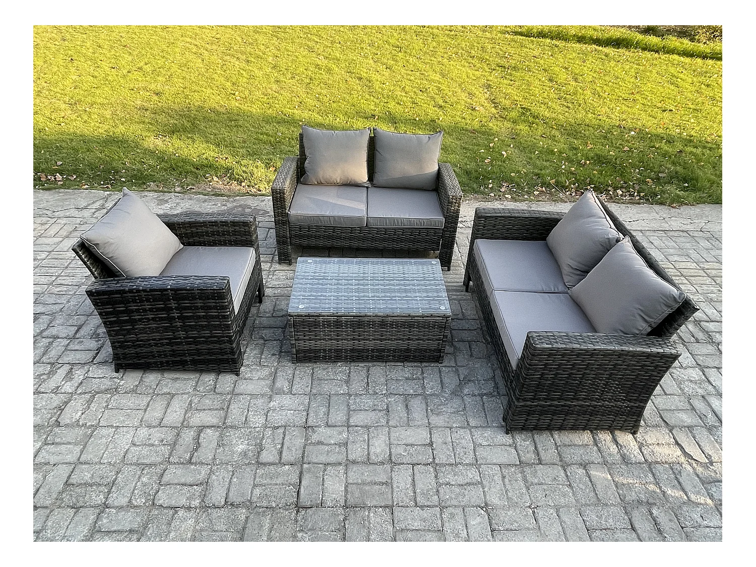 Ensemble de meubles de jardin en rotin ave Table basse rectangulaire Canapé deux places Chaise