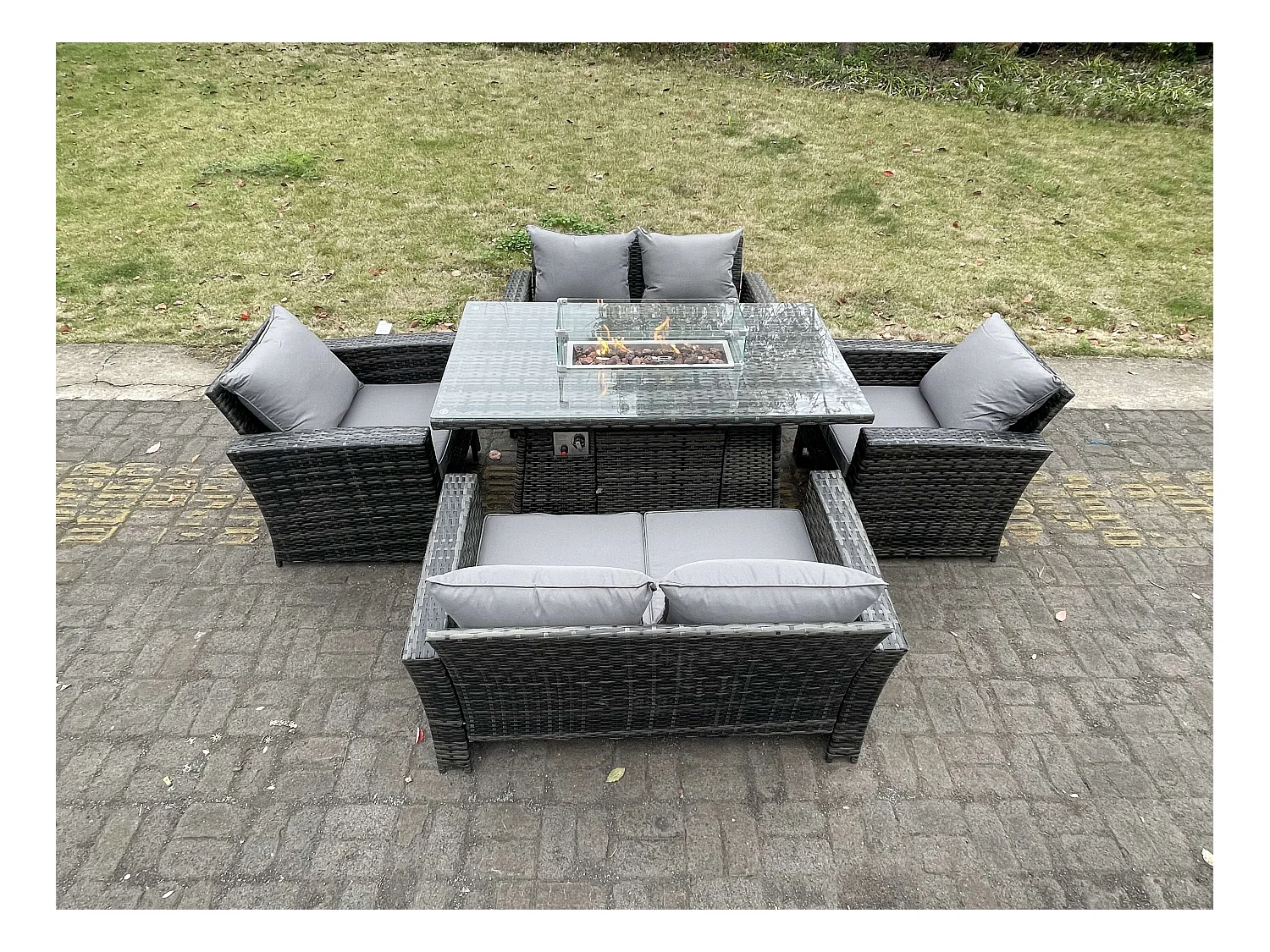 Ensemble de meubles de jardin en rotin ave Table de foyer à gaz Fauteuil Canapé d'amour 6 Places