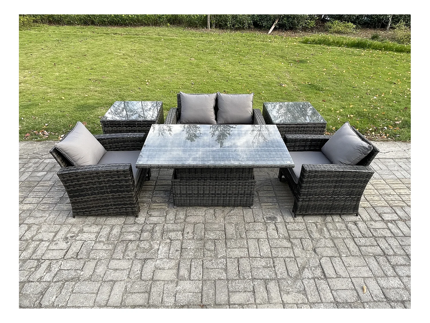 Ensemble de meubles de jardin en rotin Essgruppe Lounge Esstisch ave 2 Table d'appoint