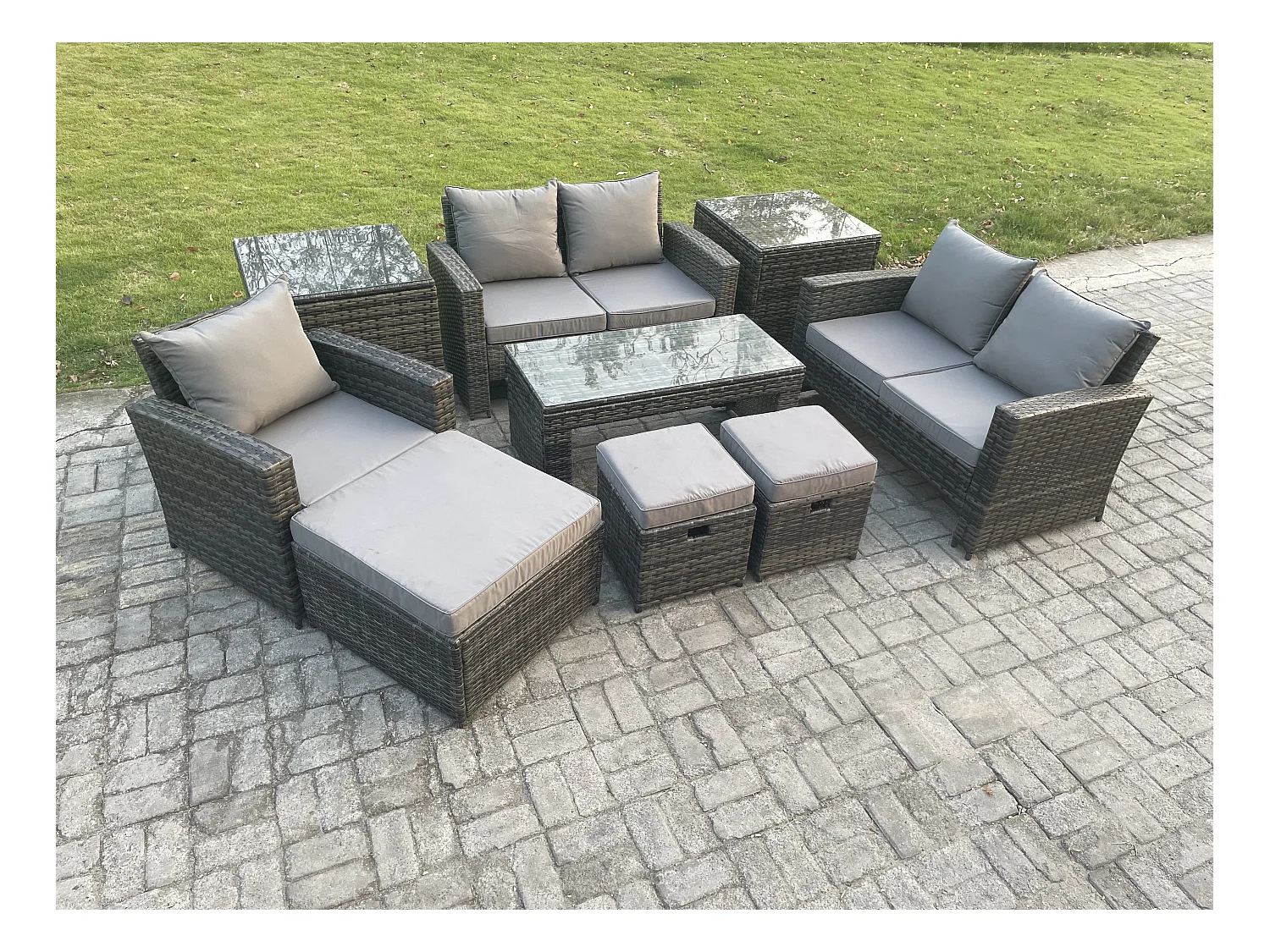 8 Places Ensemble de meubles de jardin en rotin Ensemble de canapés de jardin ave 2 Table d'appoint