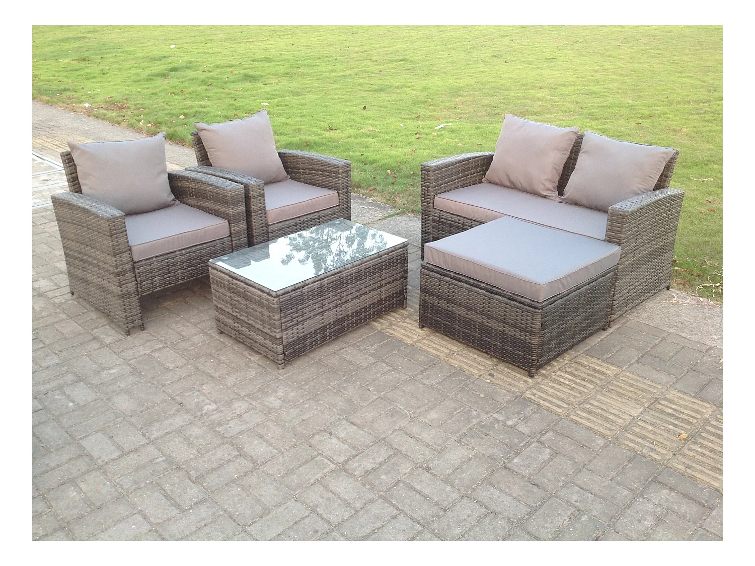 5-Sitzer Rattan Gartenmöbel Set Hoher Rücken Rattan Sofa Set mit Couchtisch Dunkelgrau Gemischt
