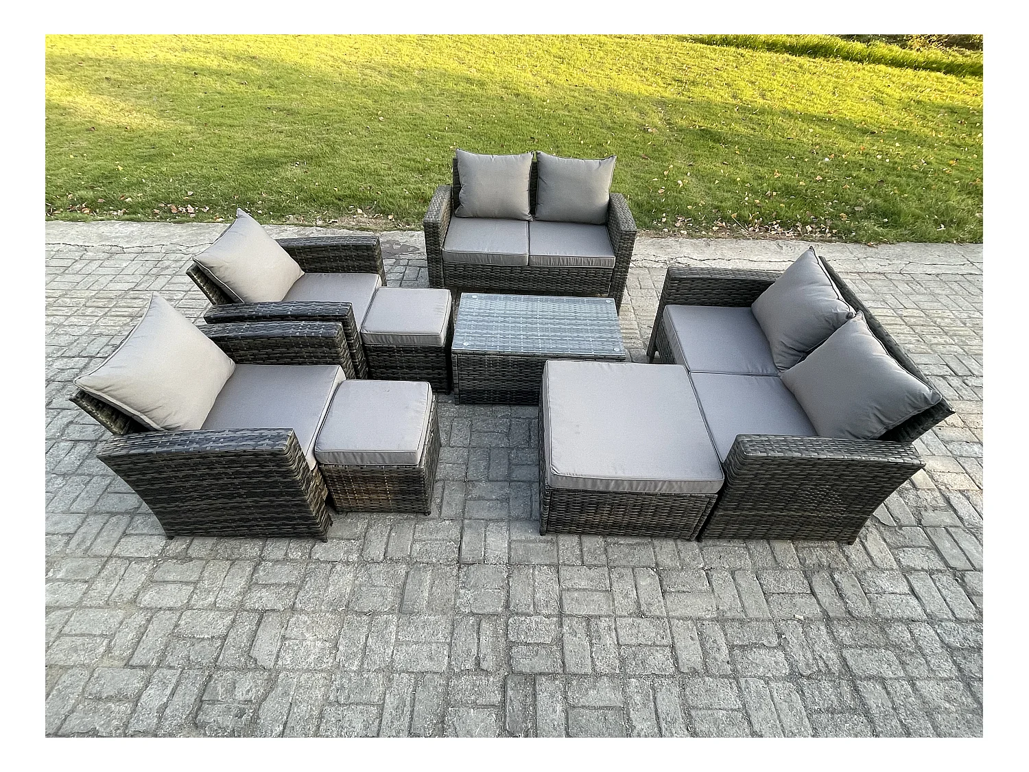 Gartenmöbel Set 8 Stücke Rattanmöbel für draußen Gartensofa Stuhl set mit Couchtisch 3 Hocker Dunkelgrau Gemischt