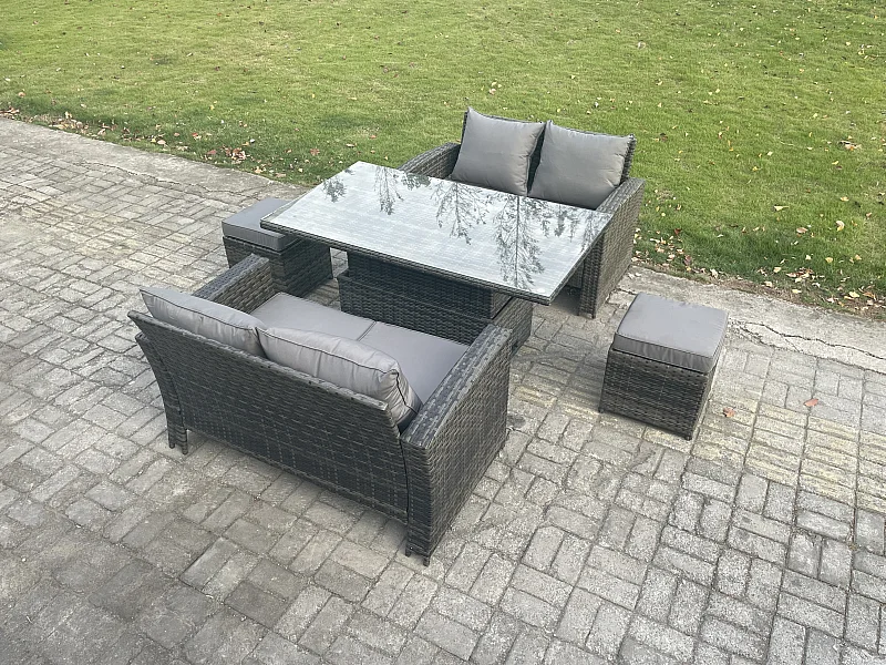 5 pièces Mobilier de jardin extérieur ave Table à manger réglable en hauteur ave 2 Petit Tabouret