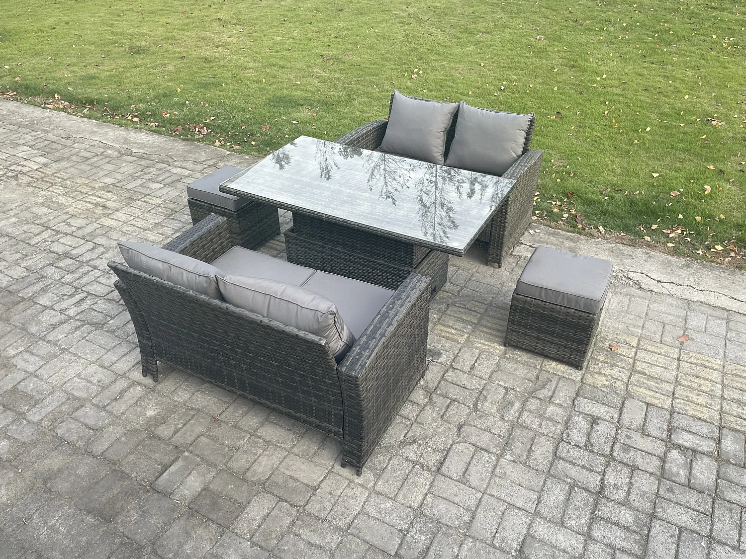 5 pièces Mobilier de jardin extérieur ave Table à manger réglable en hauteur ave 2 Petit Tabouret