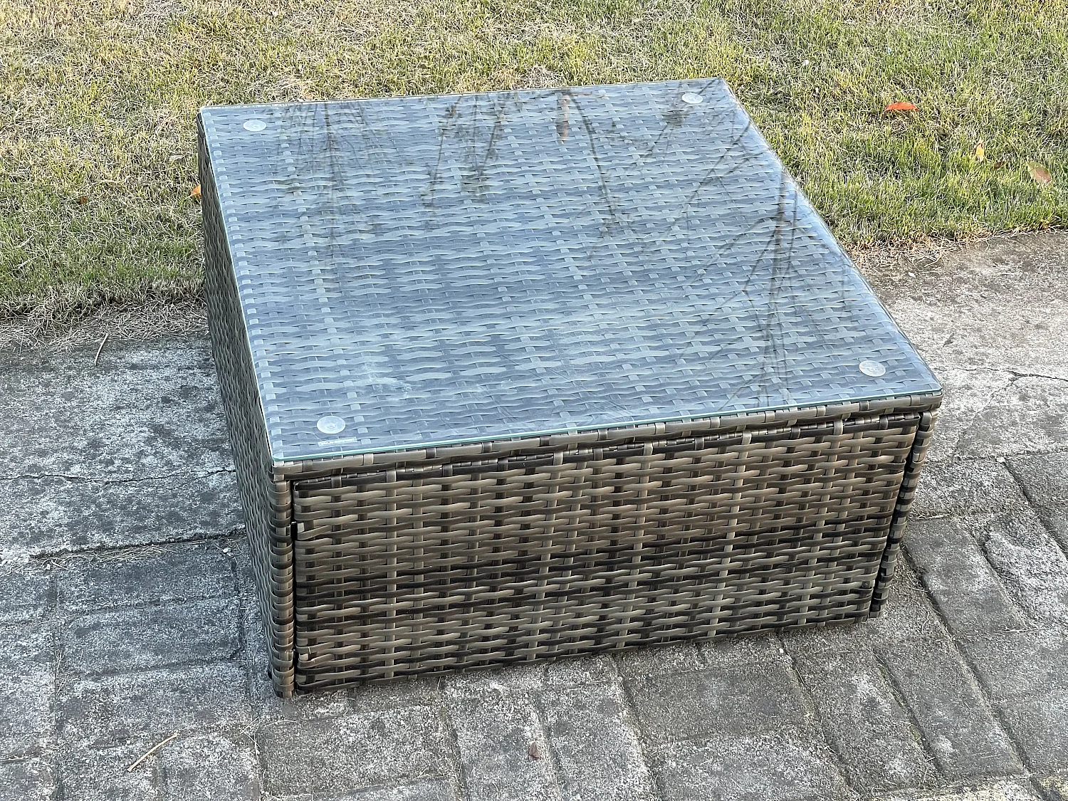 Fimous Rattan Garden Furniture Set 7 Seater Patio Outdoor Lounge Sofa Set with Square Coffee Table Double Seat Sofa Big Footstool Dark Grey Mixed