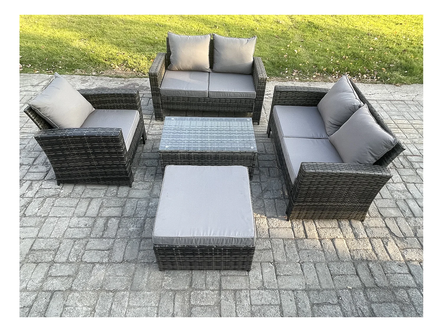 Ensemble de meubles de jardin en rotin ave Table basse rectangulaire Canapé deux places Chaise