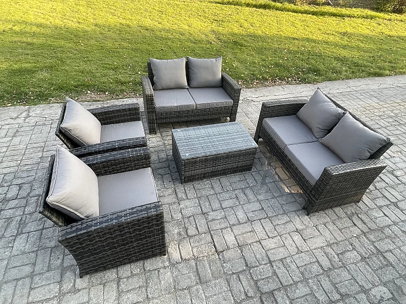 Gartenmöbel Set 5 Stücke Rattanmöbel für draußen Gartensofa Stuhl set mit Couchtisch Dunkelgrau Gemischt