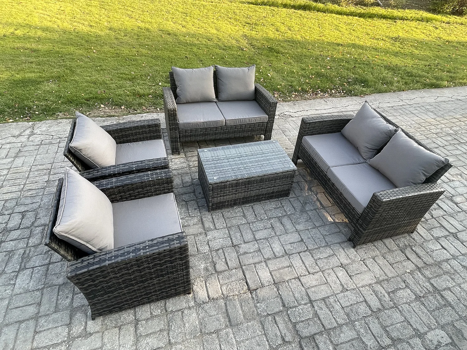 Gartenmöbel Set 5 Stücke Rattanmöbel für draußen Gartensofa Stuhl set mit Couchtisch Dunkelgrau Gemischt