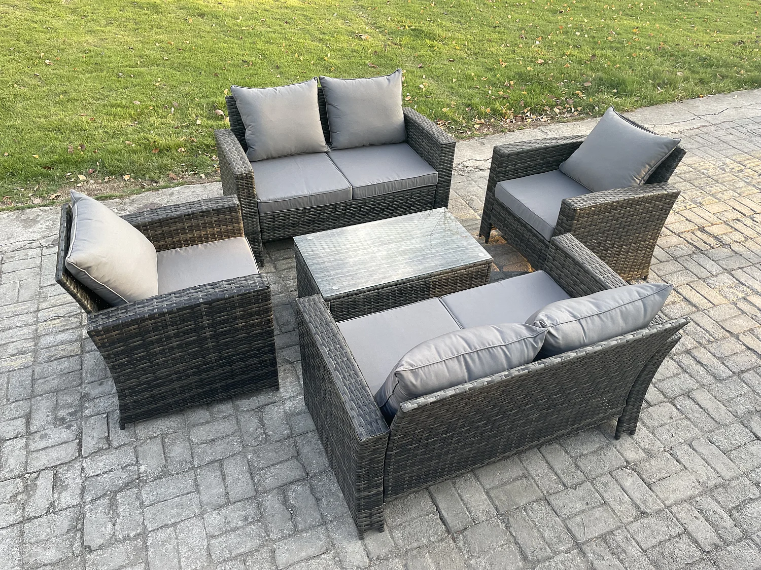 Gartenmöbel Set 5 Stücke Rattanmöbel für draußen Gartensofa Stuhl set mit Couchtisch Dunkelgrau Gemischt