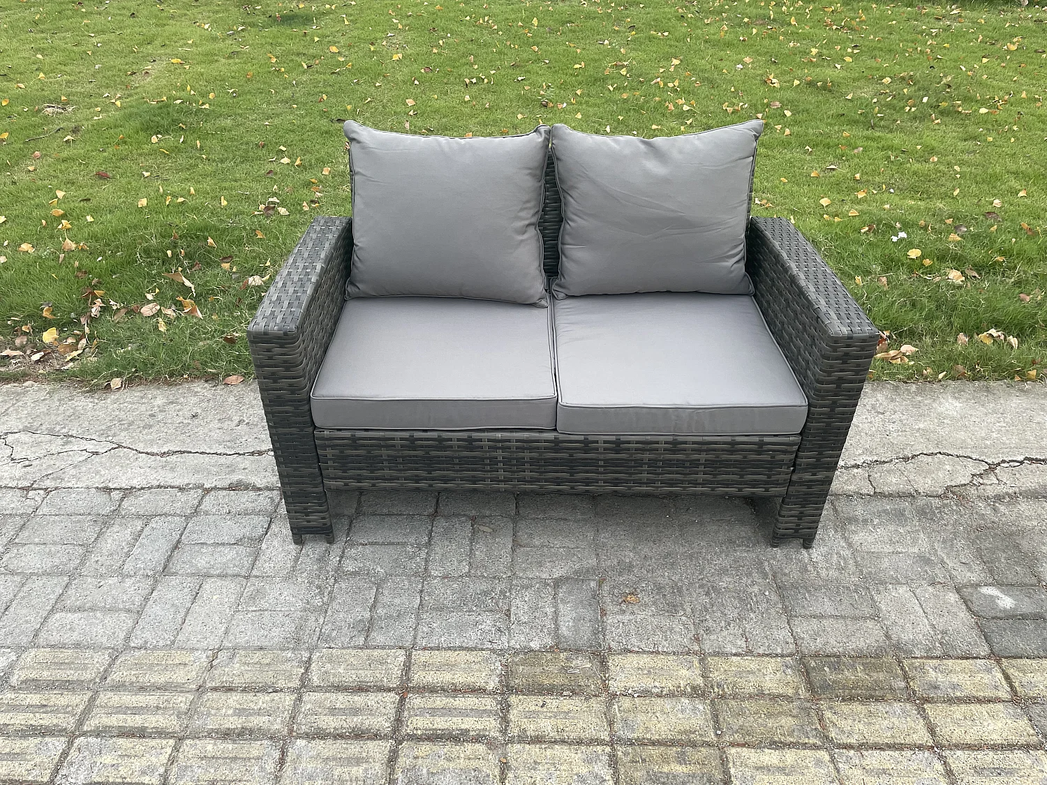 Fimous Garden Furniture Sets 5 Pieces Outdoor Rattan Furniture Manual Wicker Patio Sofa Chair Set with Coffee Table Dark Grey Mixed