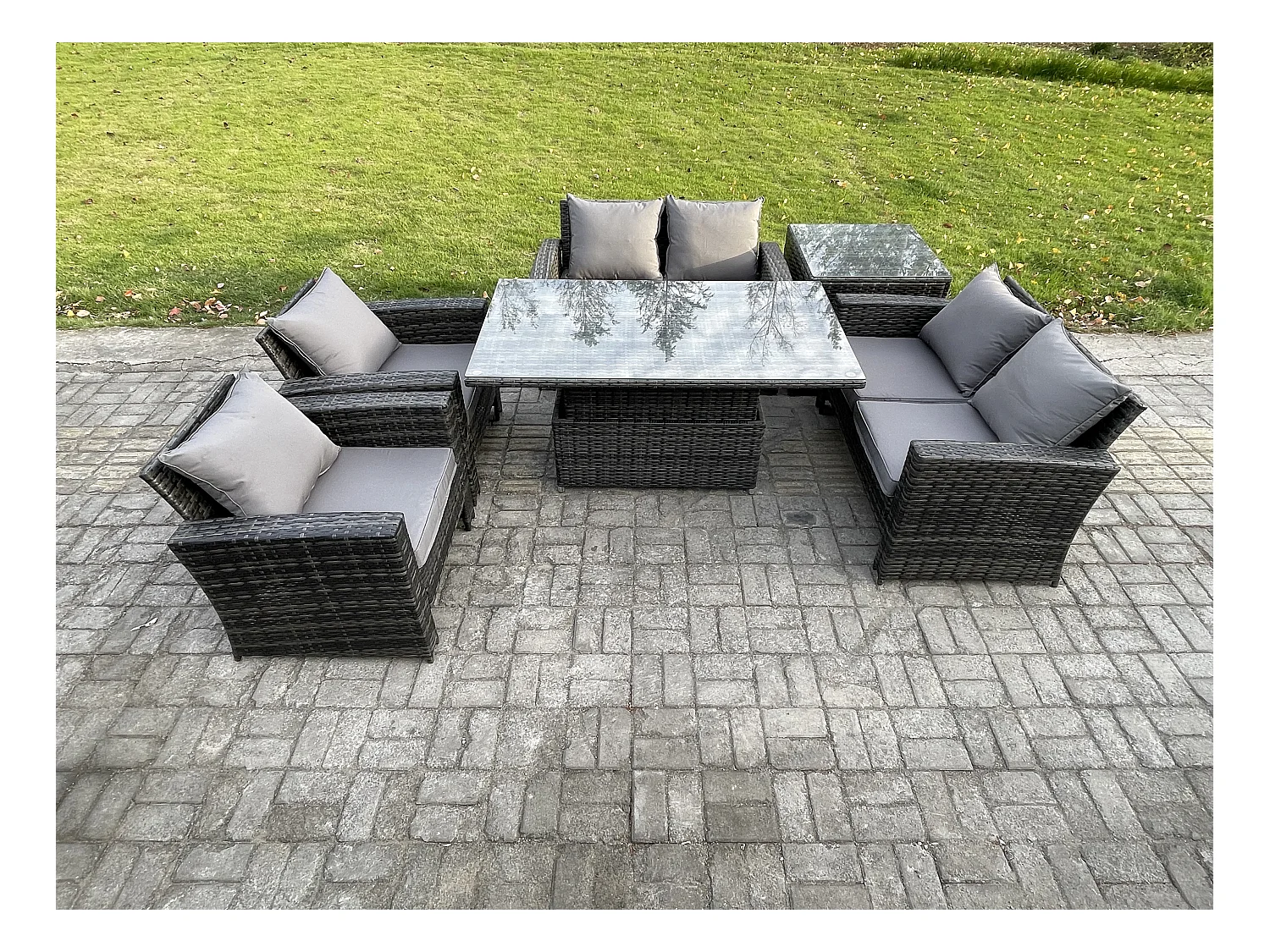 Ensemble de meubles de jardin en rotin 6 Places Table élévatrice Set ave Canapé deux places