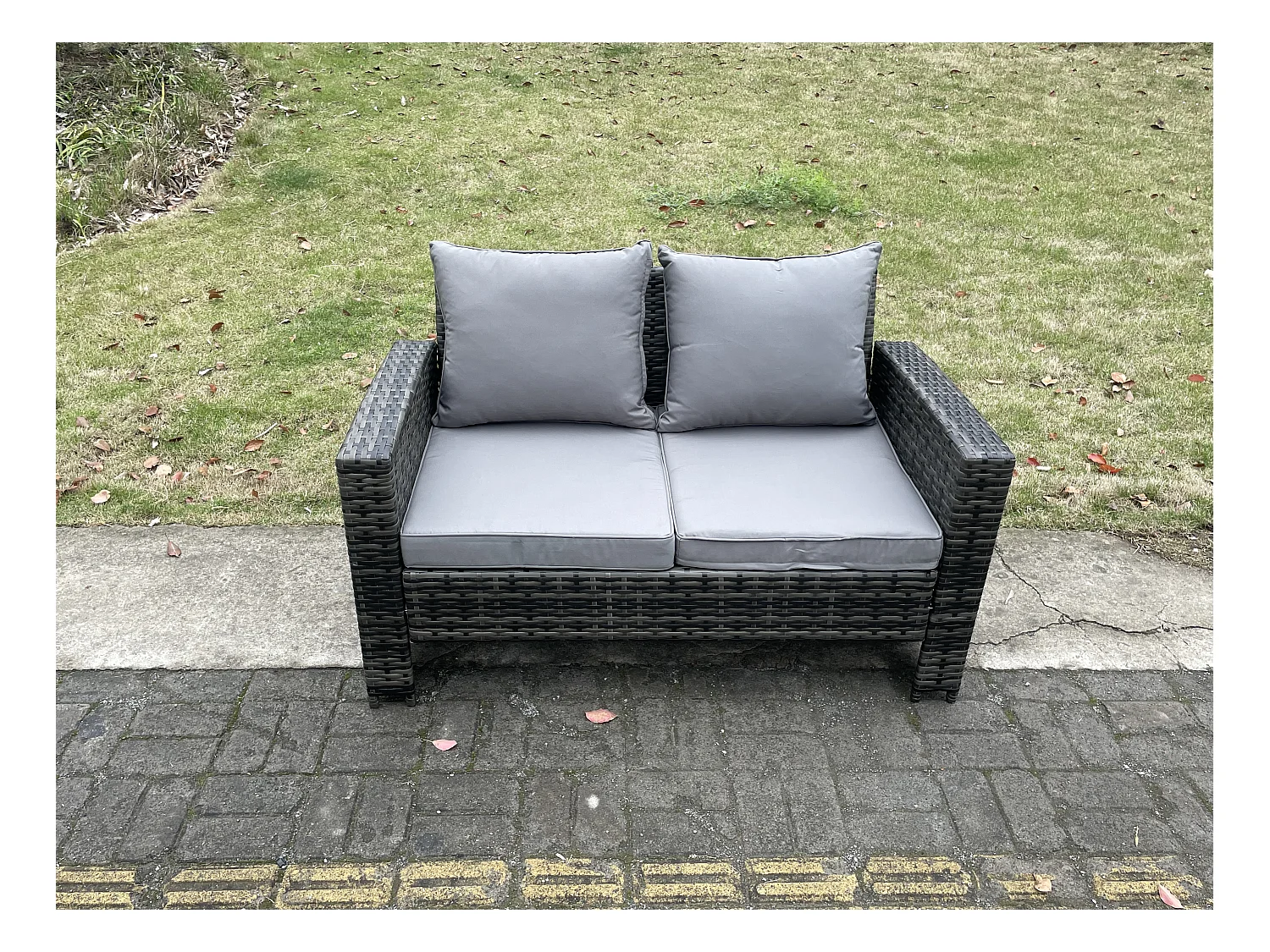 Dossier haut Rattan Canapé 2 places Double siège Canapé d'amour Mobilier de jardin extérieur