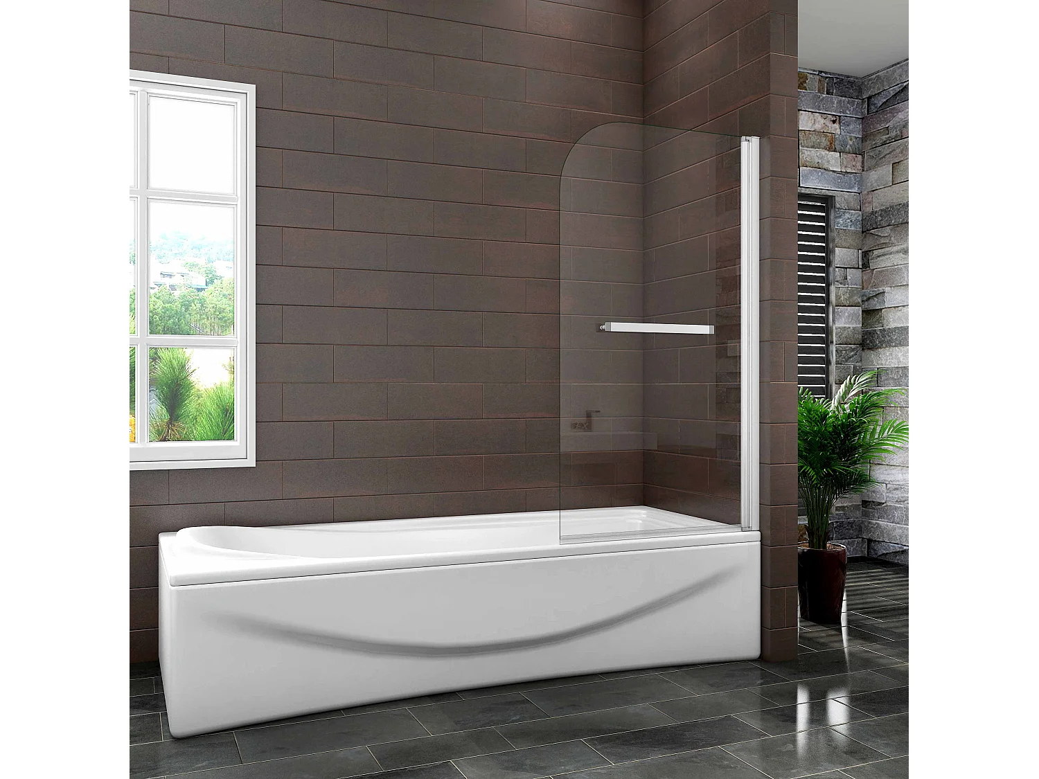 Mampara de bañera con perfil gris mate abatible 1 hoja pivotante cristal templado 5mm con toallero 400mm (780-800)x1400mm