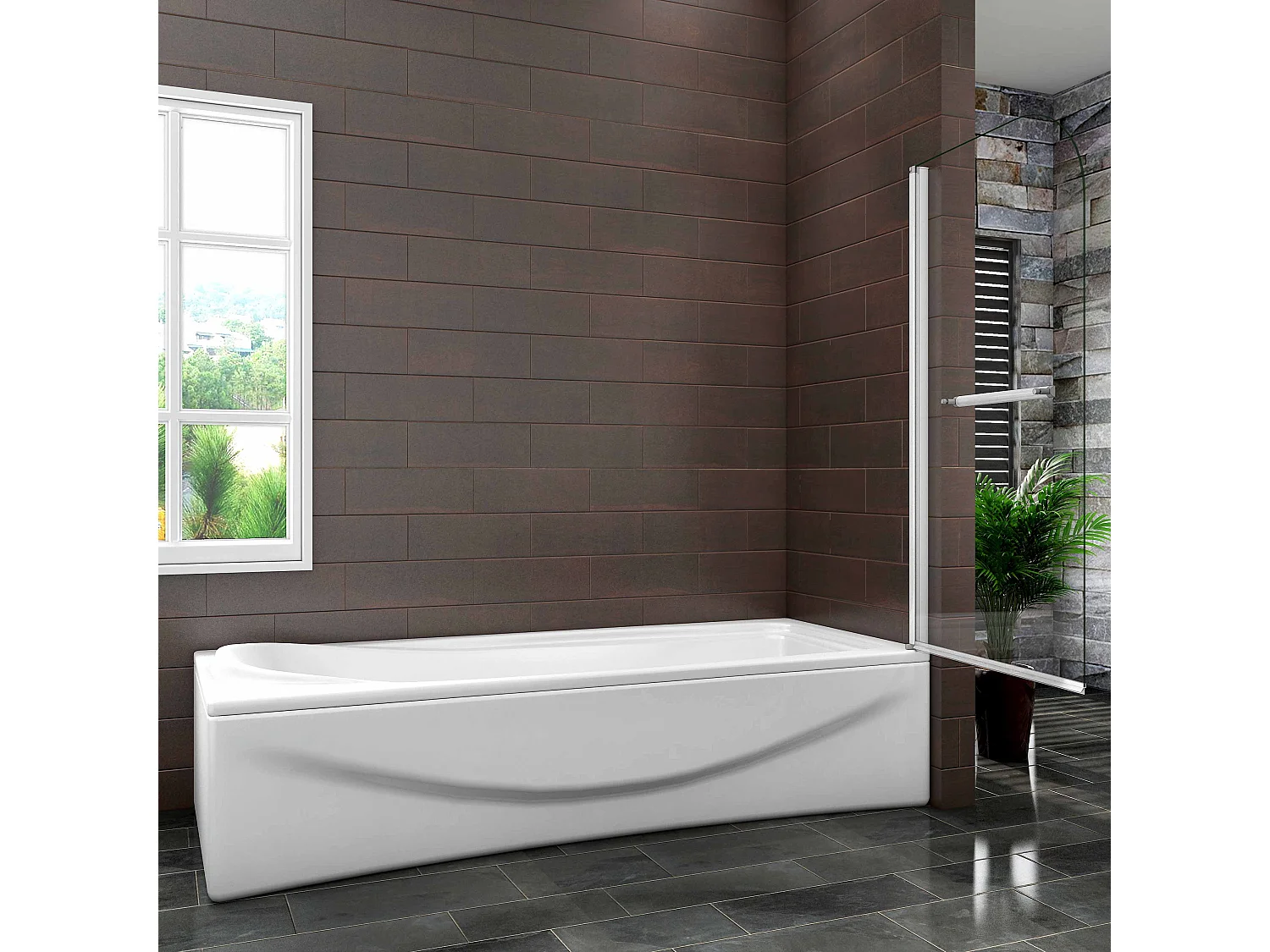 Mampara de bañera con perfil gris mate abatible 1 hoja pivotante cristal templado 5mm con toallero 400mm (780-800)x1400mm