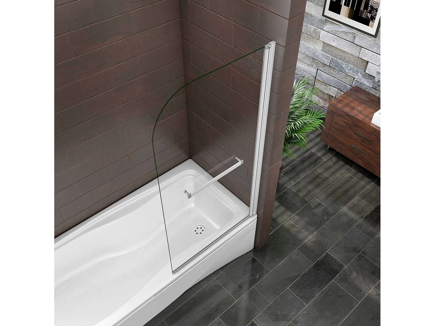 Mampara de bañera con perfil gris mate abatible 1 hoja pivotante cristal templado 5mm con toallero 400mm (780-800)x1400mm