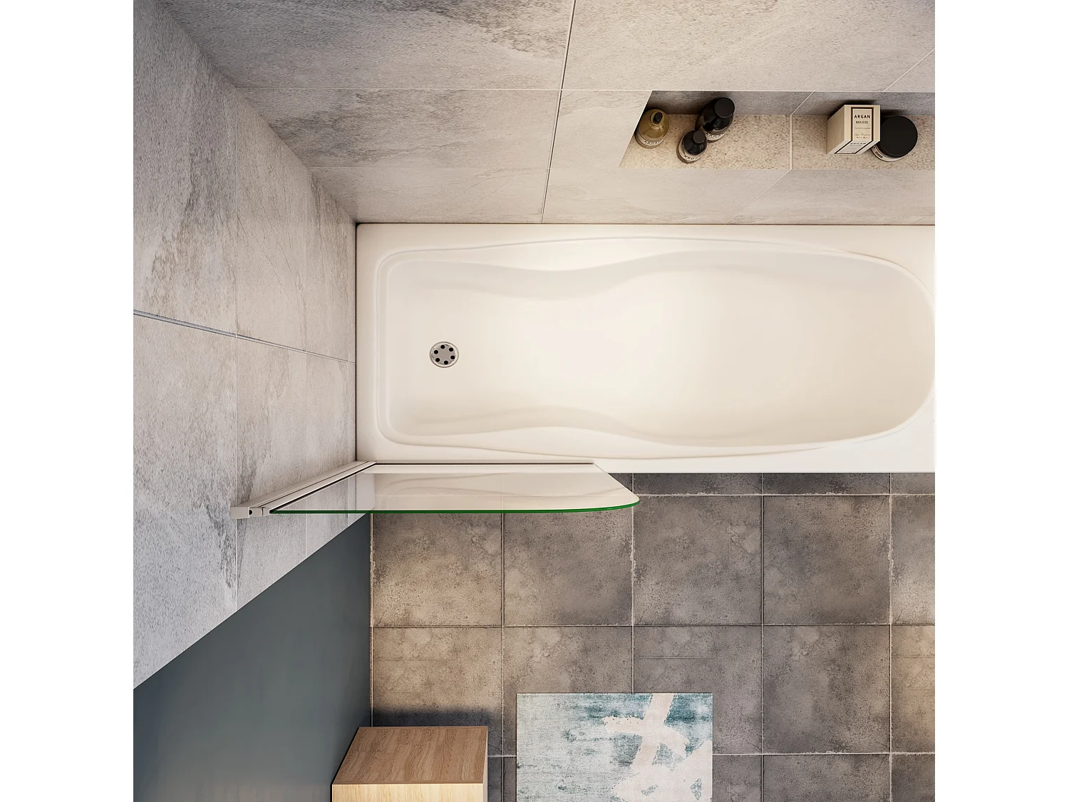 Mampara de bañera con perfil gris mate abatible 1 hoja pivotante cristal templado 5mm-(780-800)x1400mm