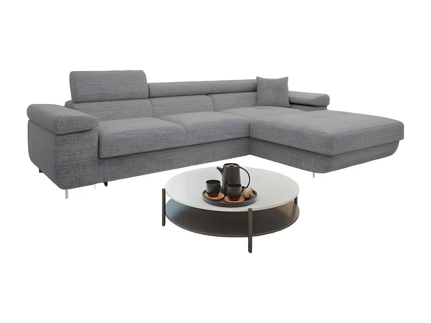 Canapé d'angle convertible TOREZIO Mini en tissu angle droit gris clair