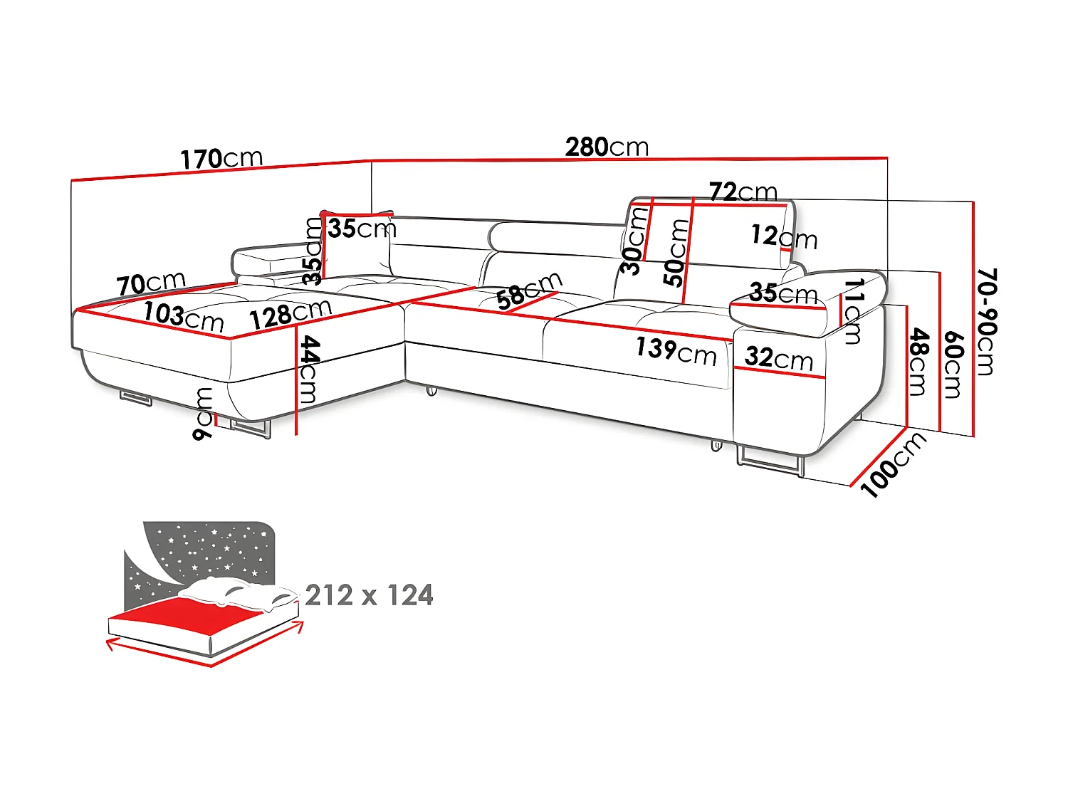 Canapé d'angle convertible TOREZIO Mini en tissu angle droit gris clair