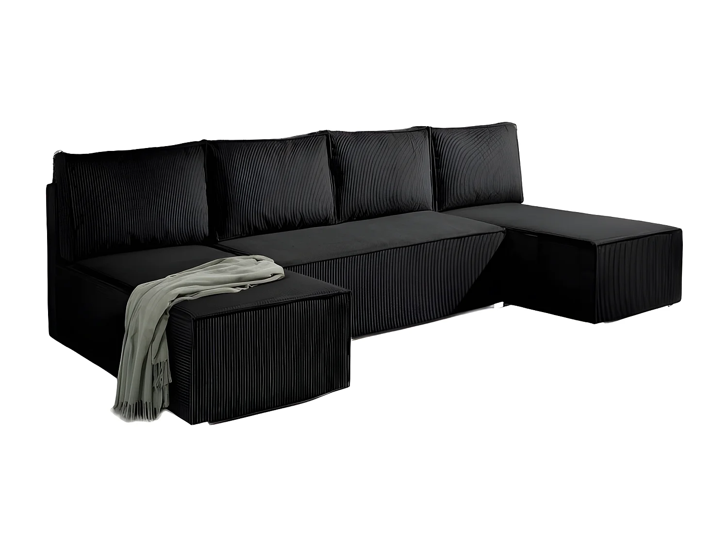 Canapé panoramique convertible ANALI en velours côtelé noir