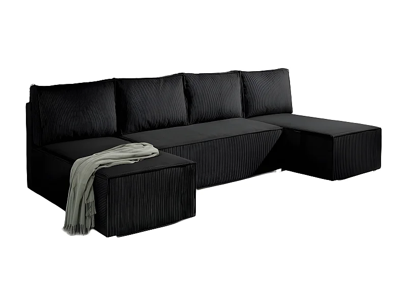 Canapé panoramique convertible ANALI en velours côtelé noir