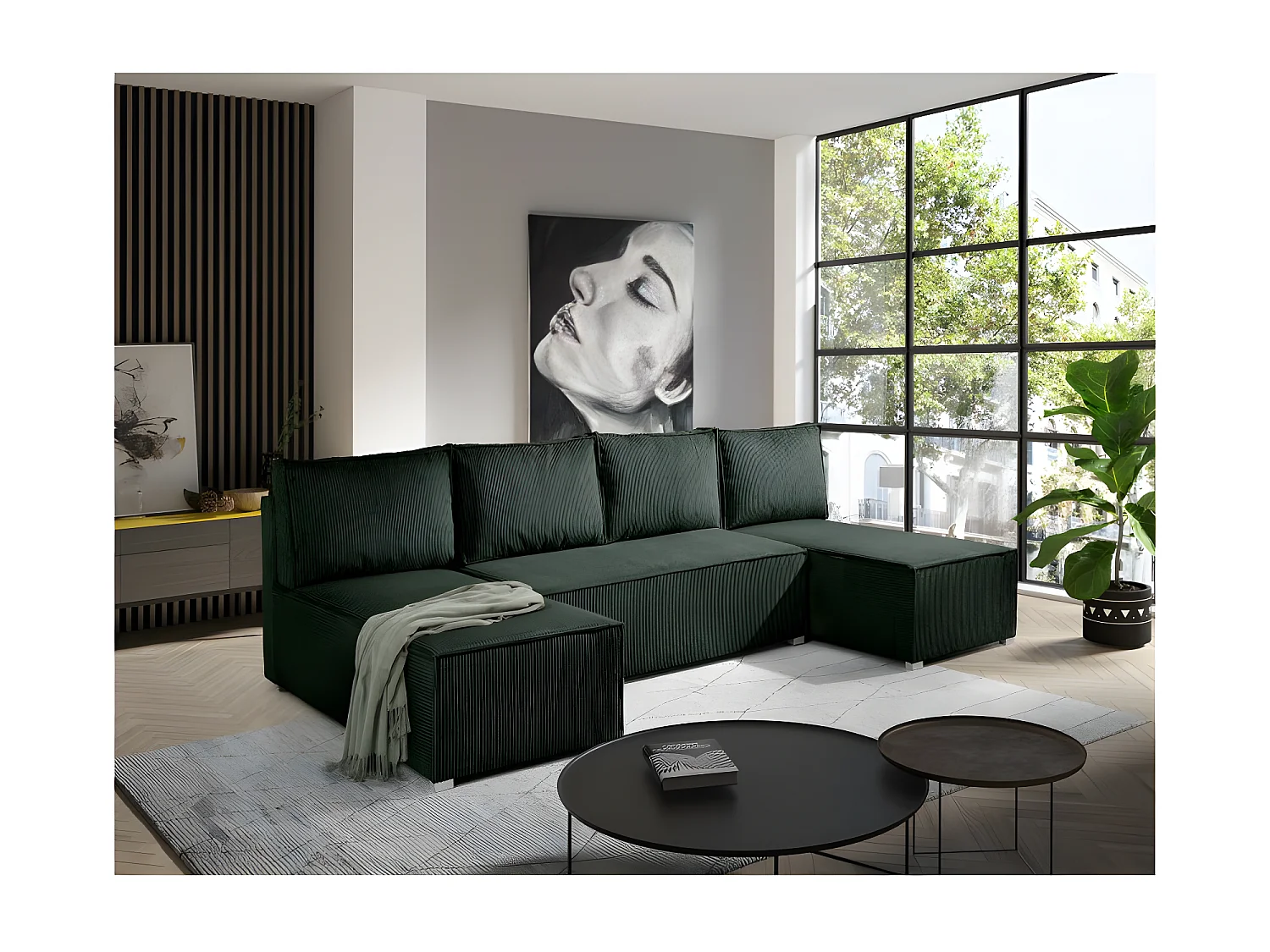 Canapé panoramique convertible ANALI en velours côtelé