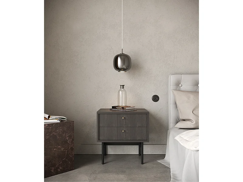 Comodino - 55 cm - a 2 cassetti - legno frassino Portland nero - OLAR