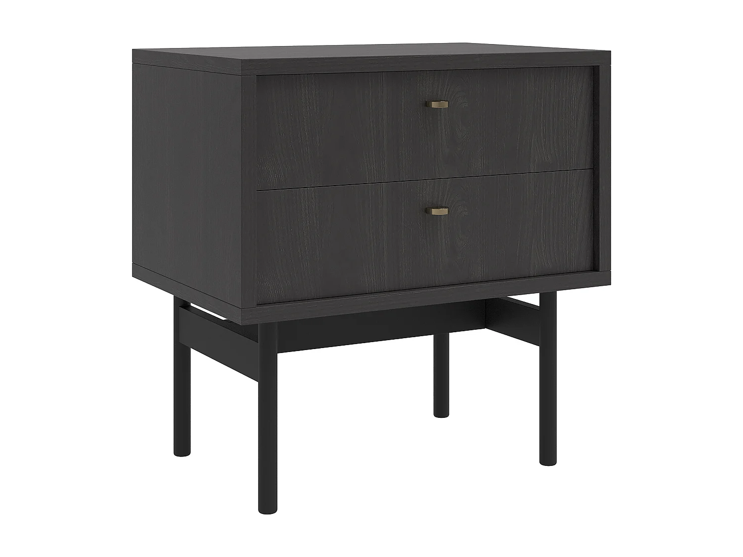 Nachttisch mit 2 Schubladen - Holzoptik Esche Portland Schwarz - 55 cm - OLAR