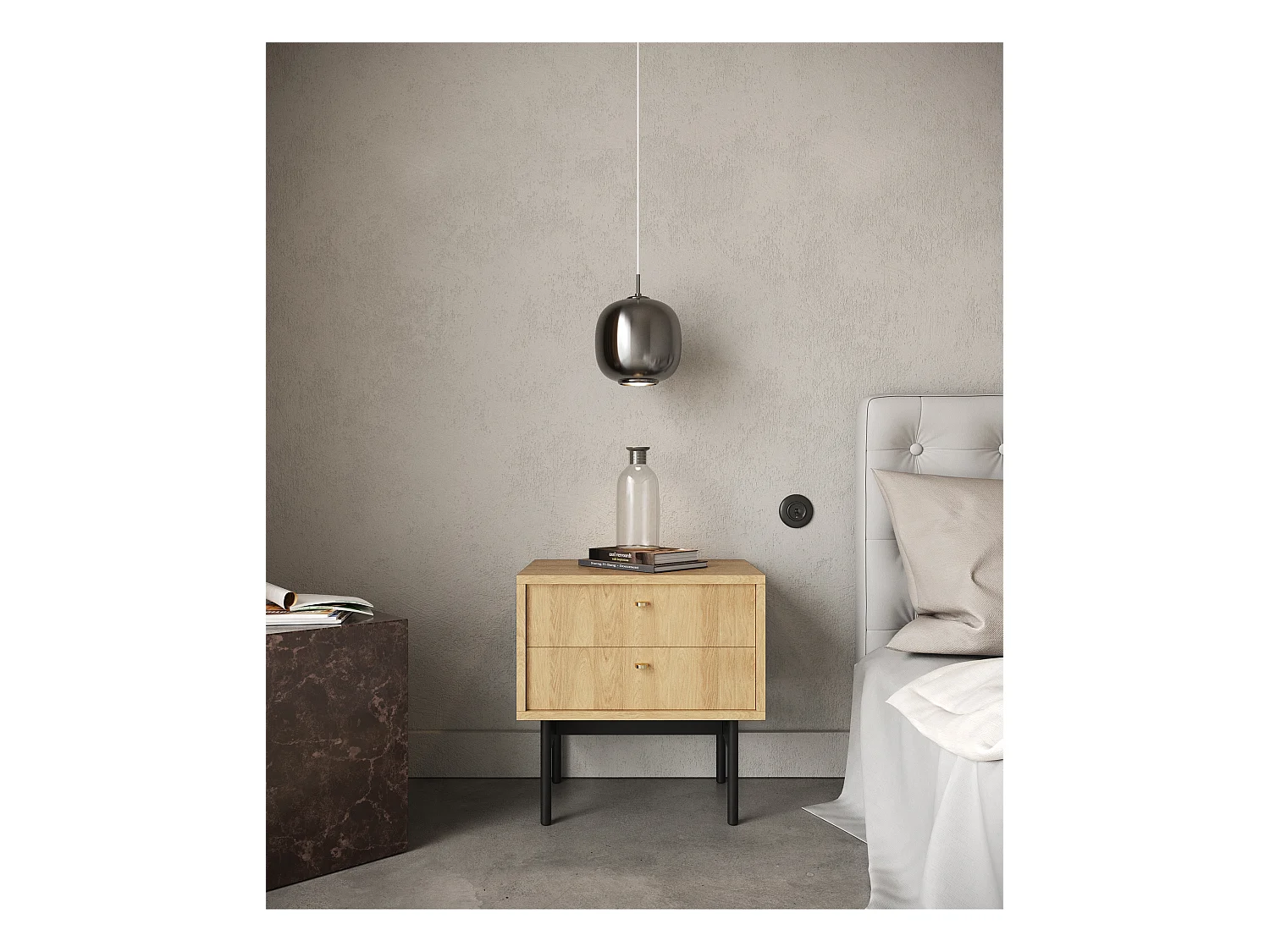 Table de chevet - 55 cm - couleur du bois de caryer - OLAR