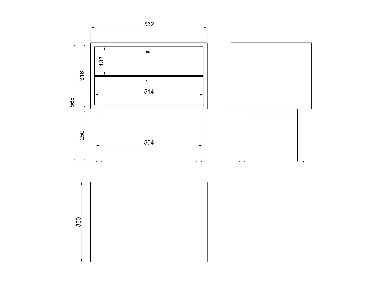 Table de chevet - 55 cm - couleur du bois de caryer - OLAR