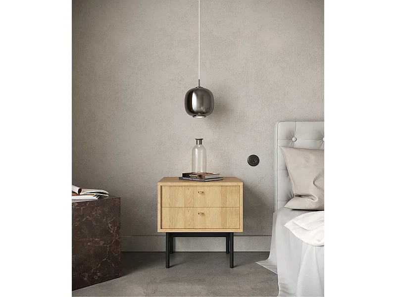 Mesita de noche - 55 cm - con 2 cajones - madera de nogal natural - OLAR