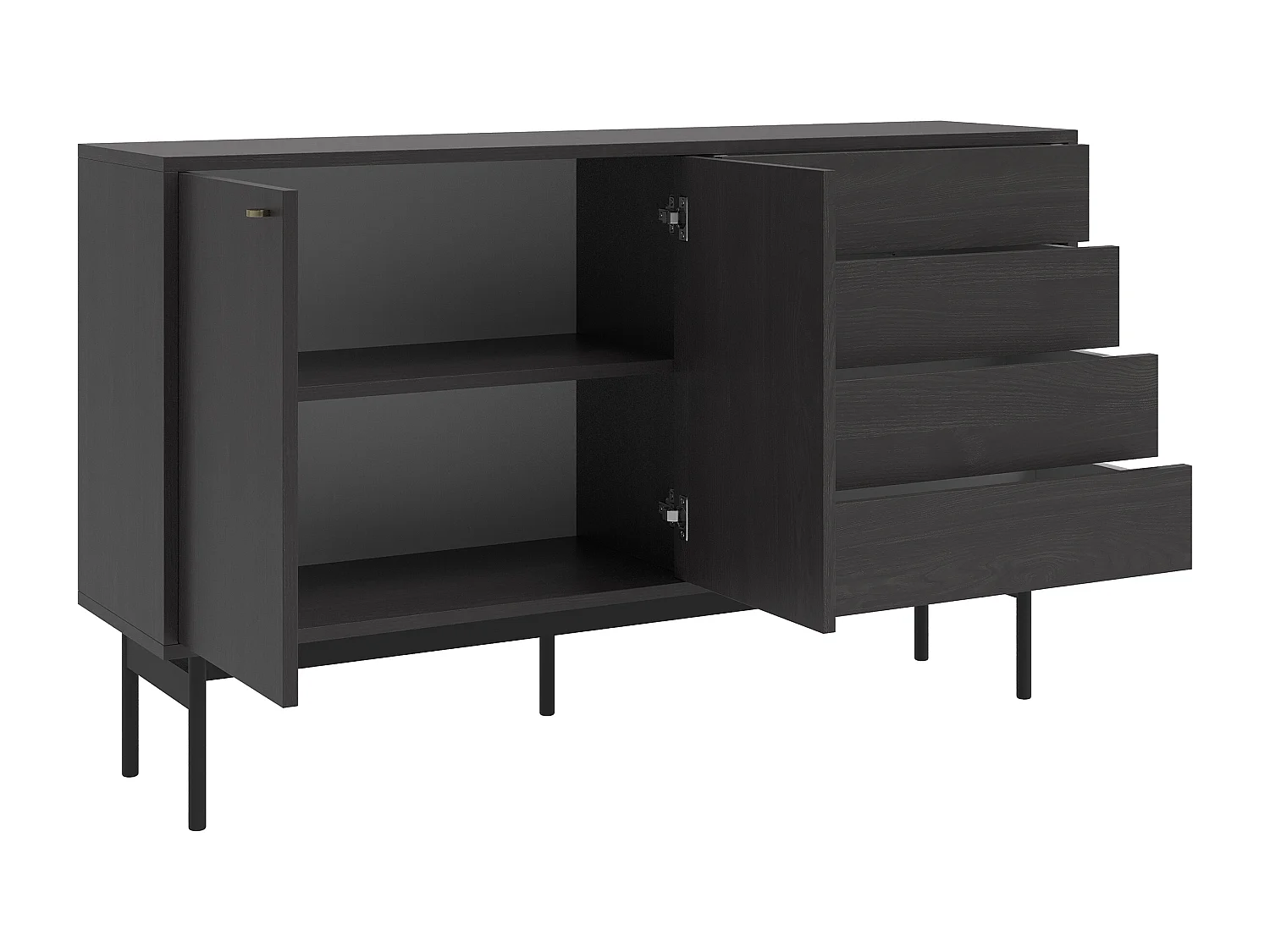 Sideboard 2-türig mit 4 Schubladen - Esche Portland Schwarz - 154 cm - OLAR
