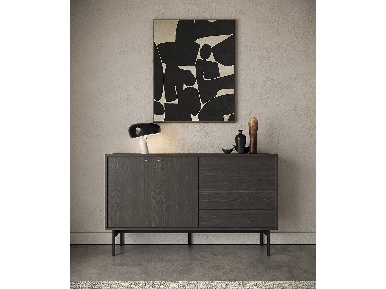 Ladekast met twee deuren en vier laden - 154 cm - Kleur Portland essenhout - OLAR