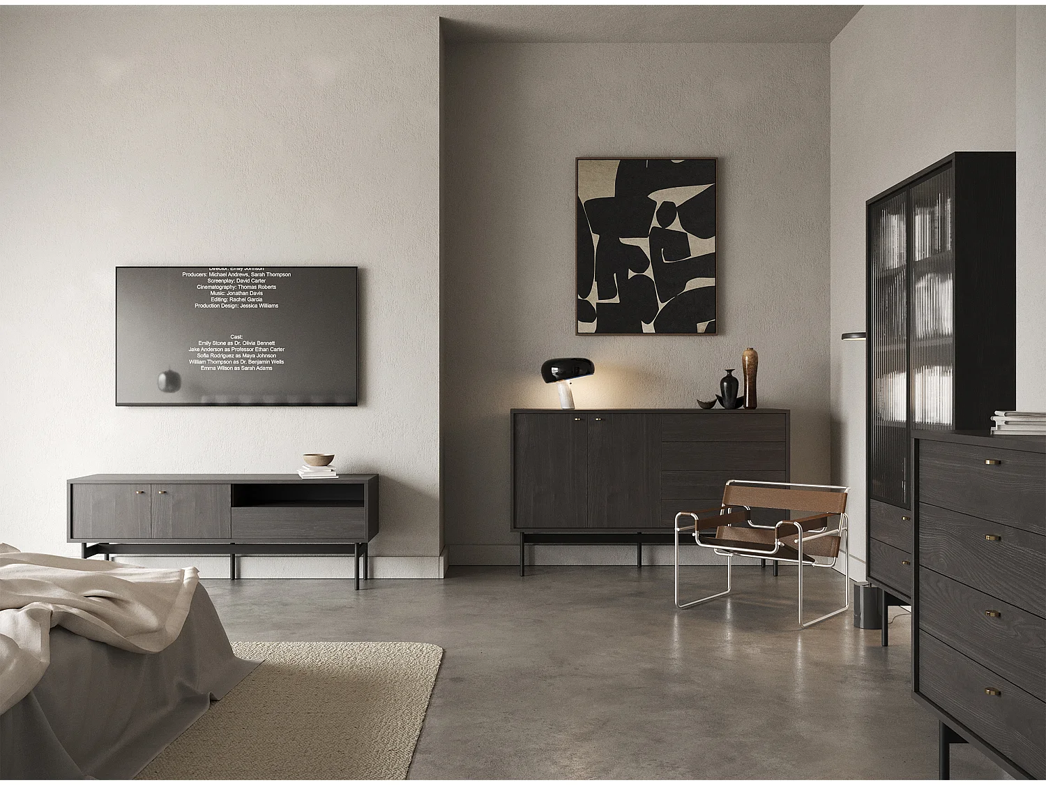 Ladekast met twee deuren en vier laden - 154 cm - Kleur Portland essenhout - OLAR