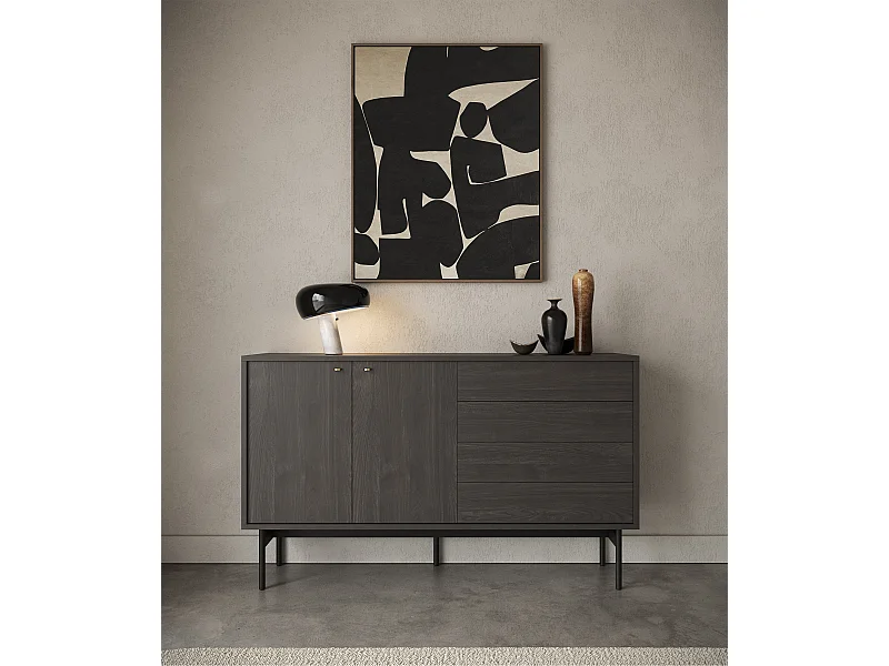 Commode à deux portes et quatre tiroirs - 154 cm - couleur du bois de frêne Portland - OLAR