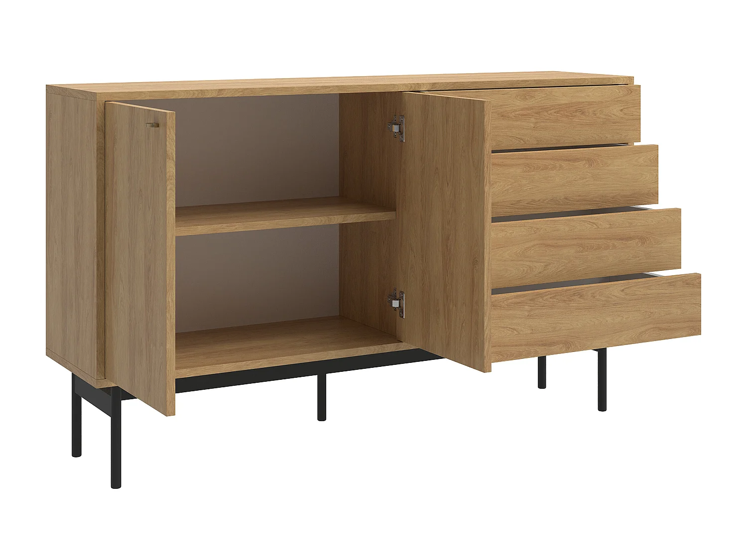 Commode à deux portes et quatre tiroirs - 154 cm - couleur du bois de caryer - OLAR