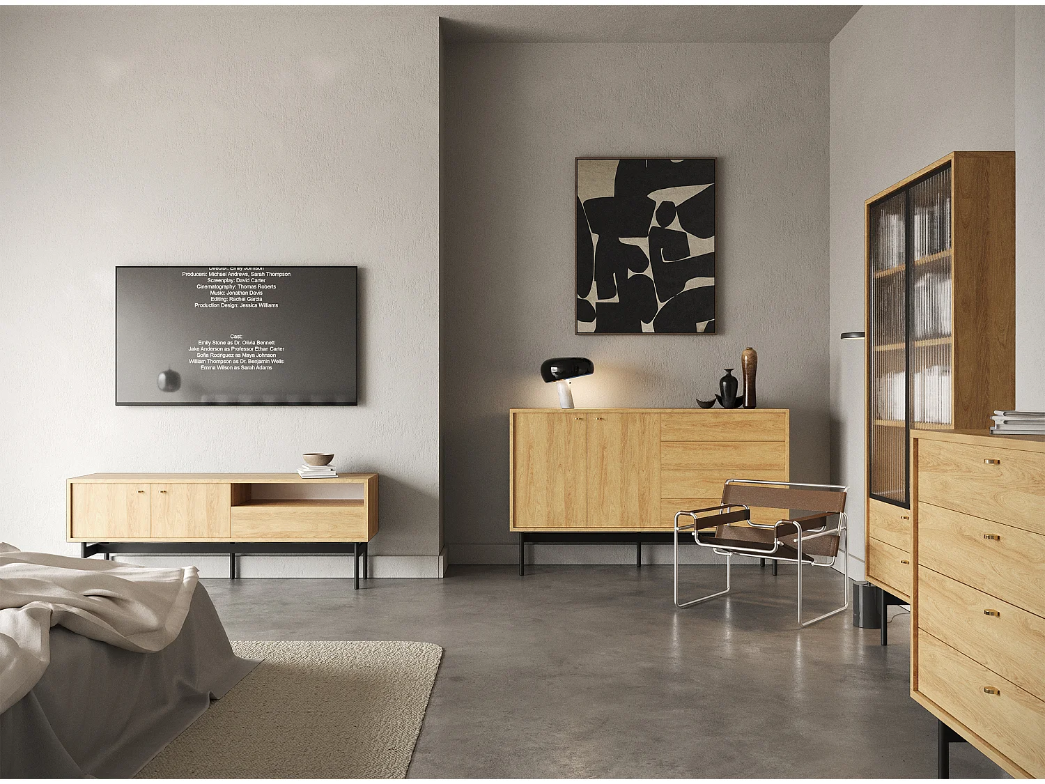 Commode à deux portes et quatre tiroirs - 154 cm - couleur du bois de caryer - OLAR