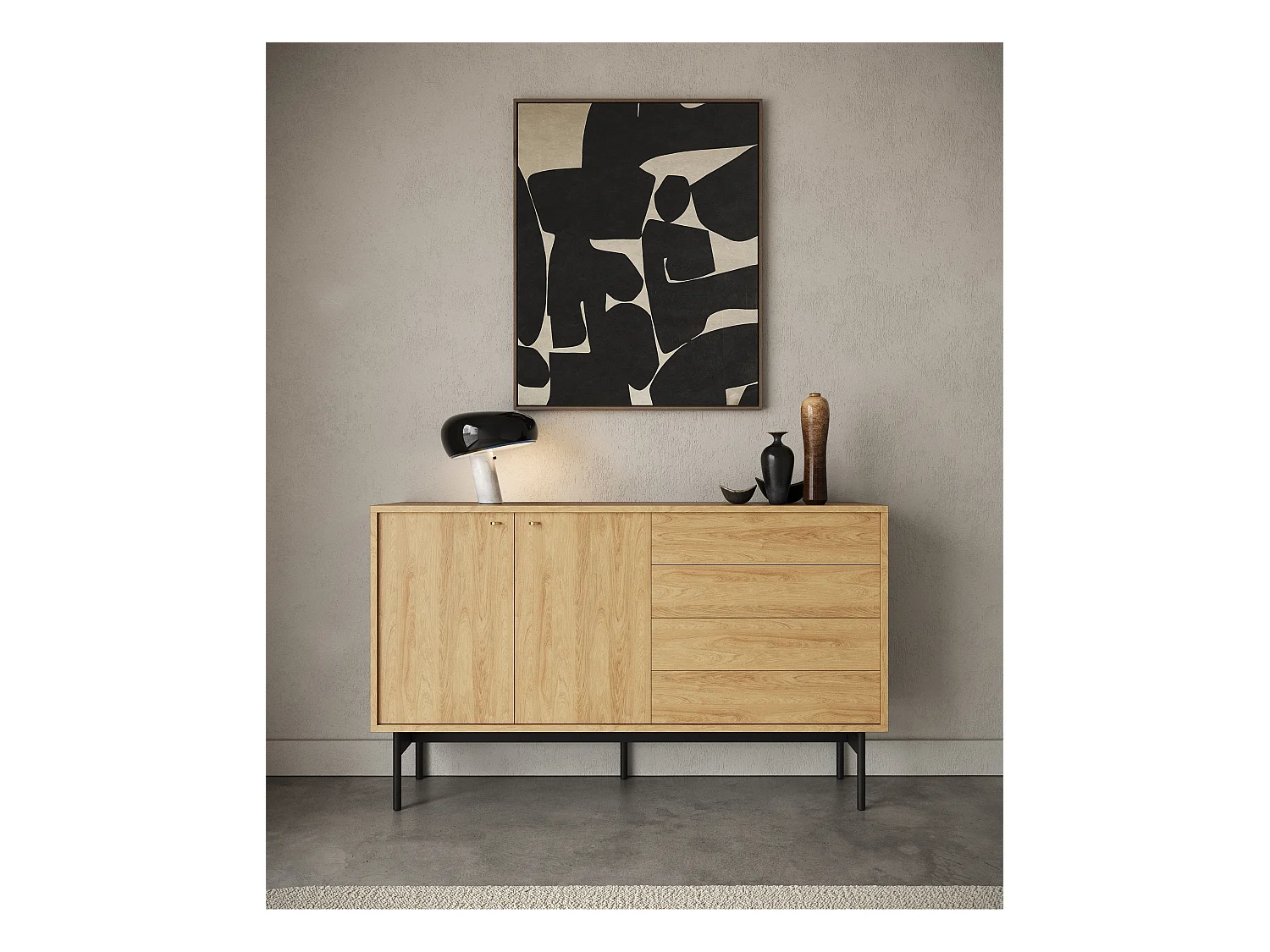 Commode à deux portes et quatre tiroirs - 154 cm - couleur du bois de caryer - OLAR