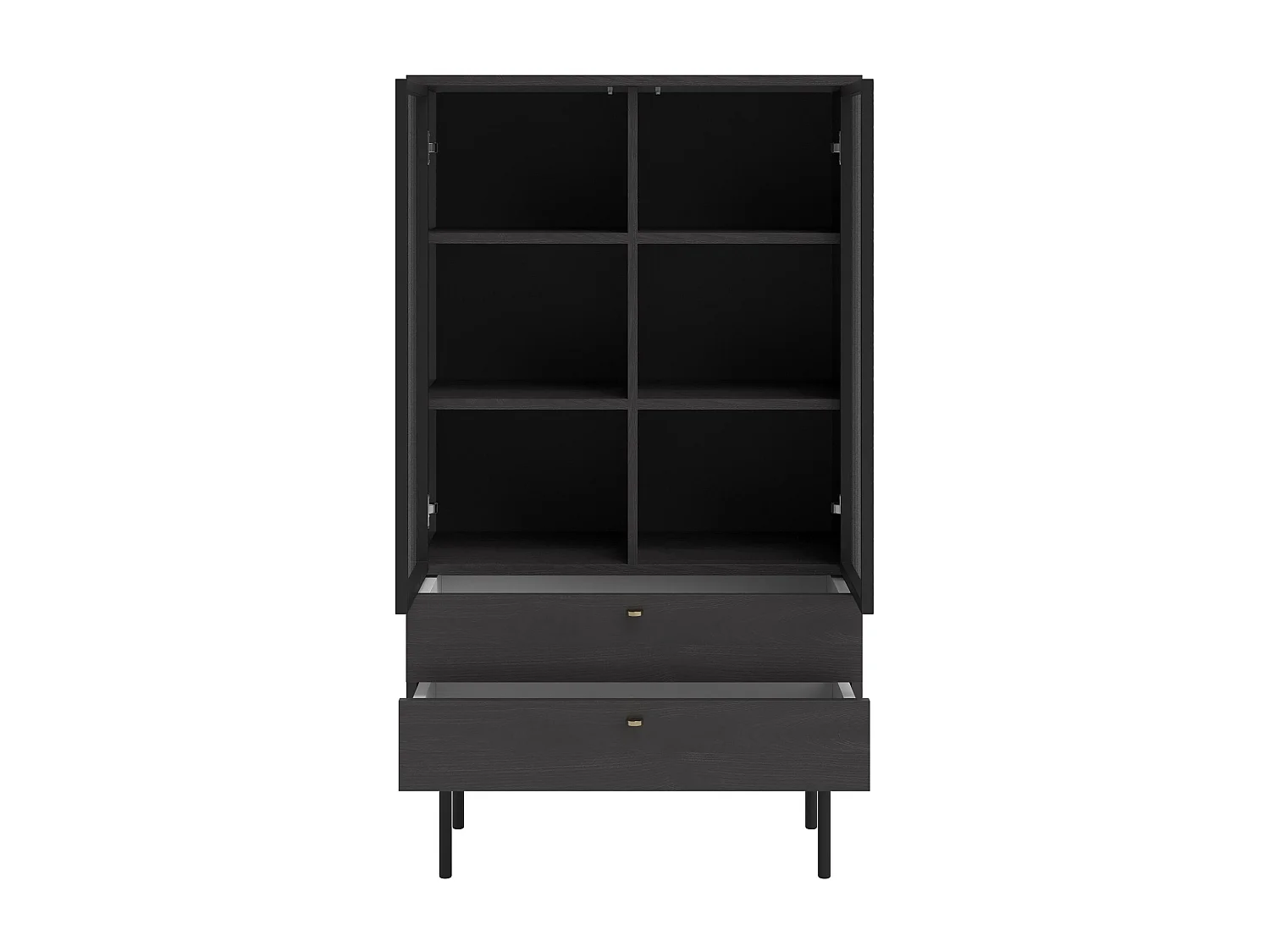 Vitrine mit 2 Regalböden - Holzoptik Esche Portland Schwarz - 85 cm - OLAR