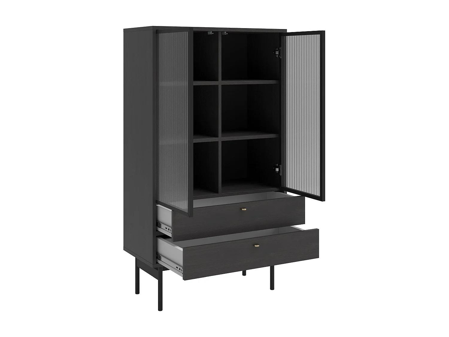 Vitrine mit 2 Regalböden - Holzoptik Esche Portland Schwarz - 85 cm - OLAR