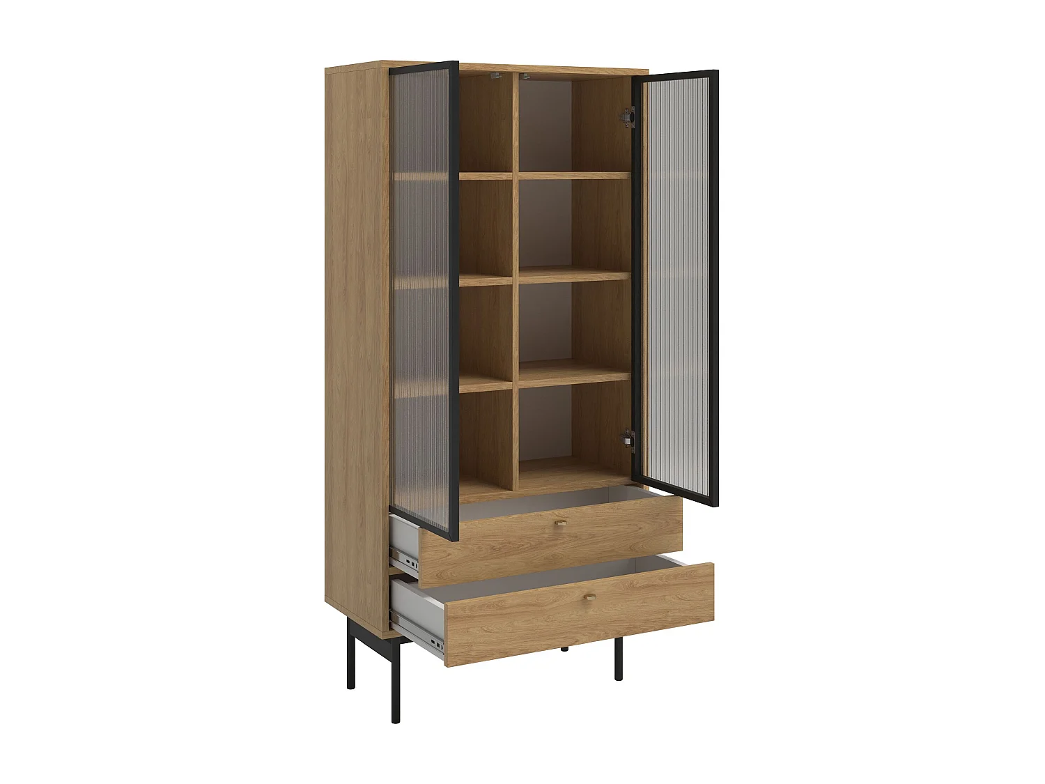 Vitrine mit 3 Regalböden - Holzoptik Hickory Natur - 85 cm